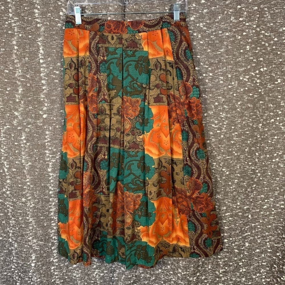Vintage Item Eyes Floral Pleated Midi Skirt‎ Boho Artsy Cottage Women's Medium